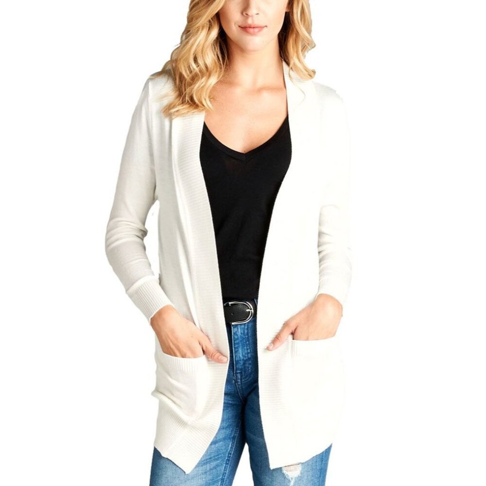 Active Basic Open Front Ivory Knit Cardigan Sweater Lightweight